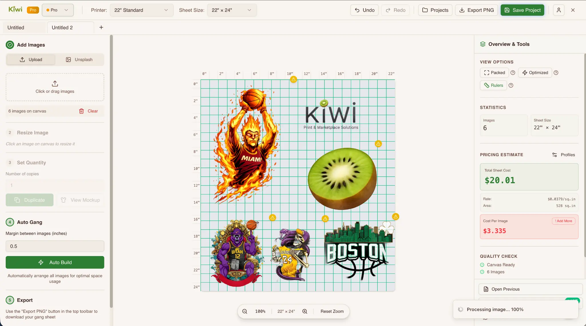 Kiwi Suite Gang Sheet Builder Interface